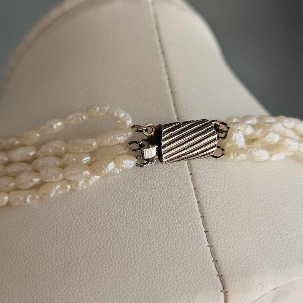Vintage Pearl Necklace & Bracelet Set Multistrand Genuine Freshwater Rice Pearl - Picture 10 of 12